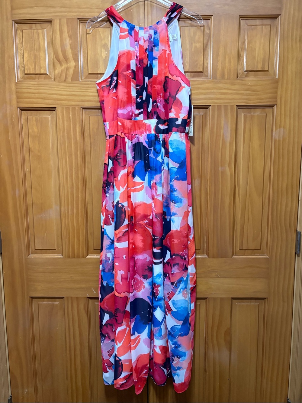 Eliza J Bold Floral Halter Maxi Dress in Red, Blue & White Size 12 NWT